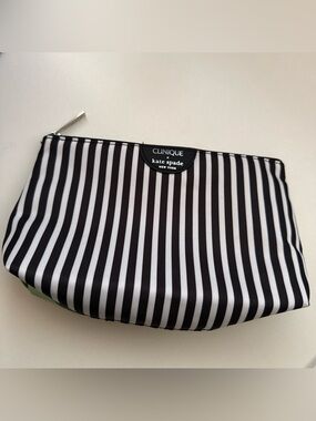 Clinique x Kate Spade Collaboration Makeup Bag Green Dot Black White Stripe